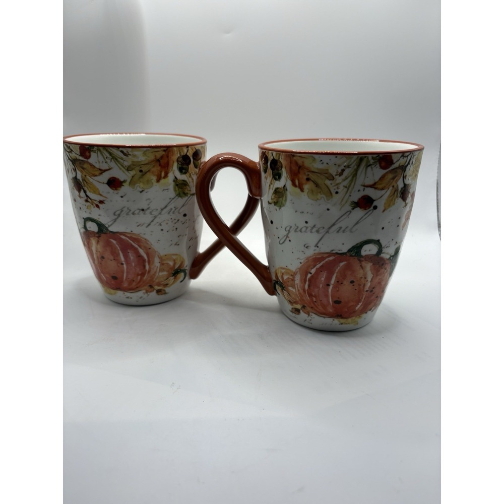 Certified International Susan Winget Harvest Splash Pumpkin Mugs Set of 2 20oz